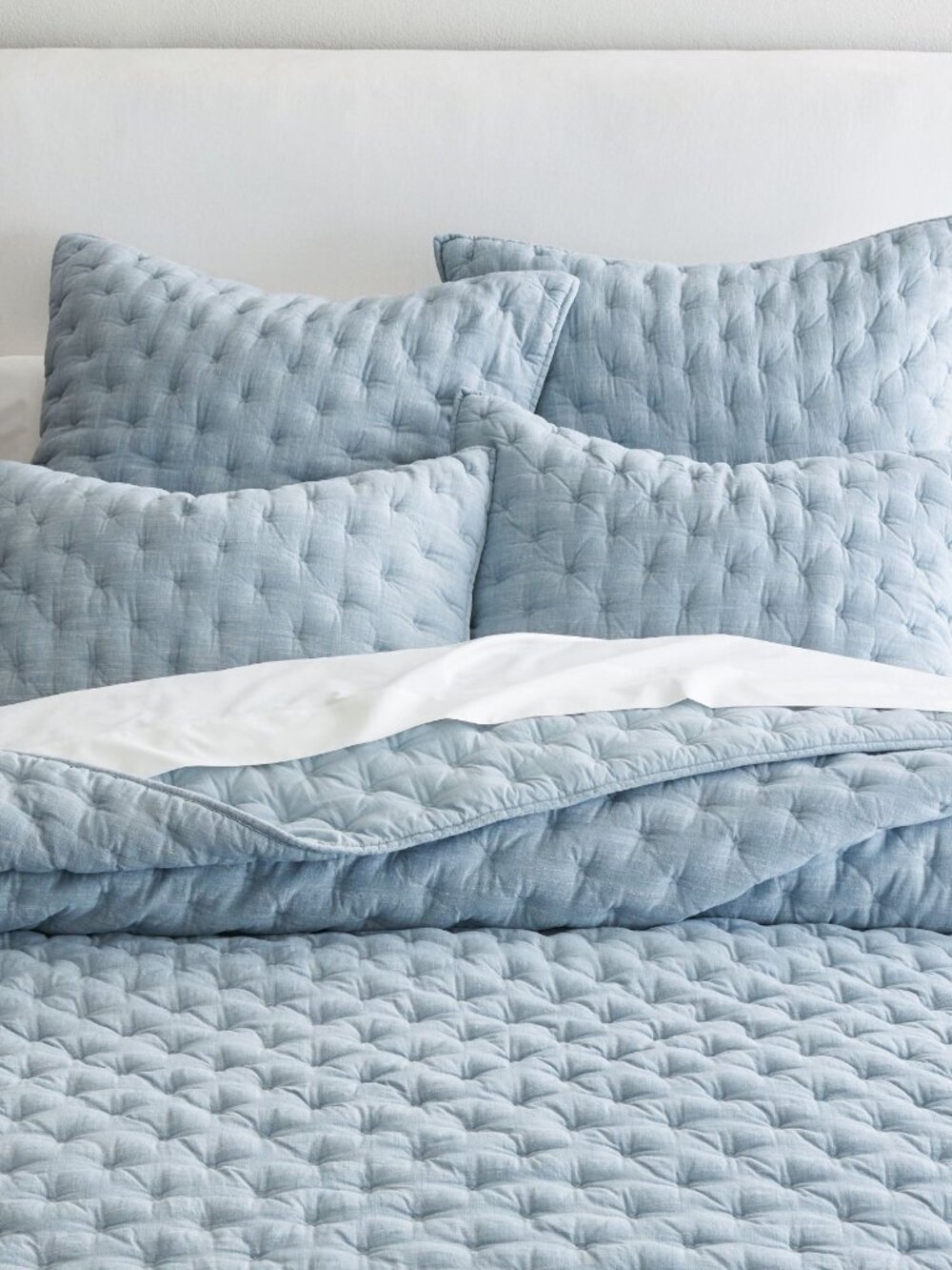 Pottery Barn Cross Stitch Cotton Quilt-Powder Blue King/Cal King